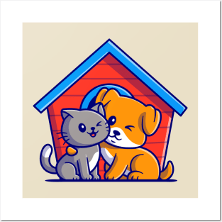 Cute Cat And Dog Cartoon Posters and Art